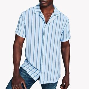 NEW! Mens AND NOW THIS Button Down Shirt Striped Blue Small Rayon‎ Collared